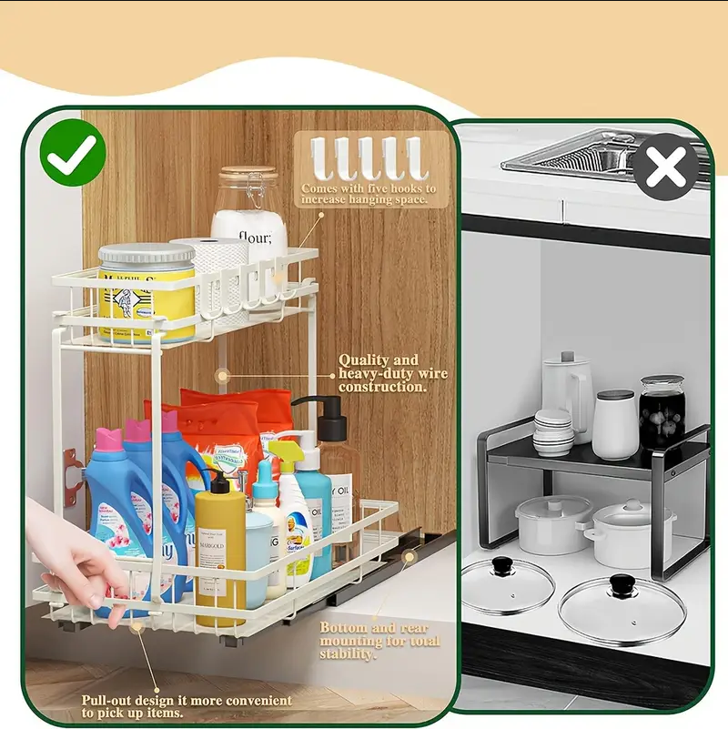 (신품) Undersink 캐비넷 정리 렉 2개 세트