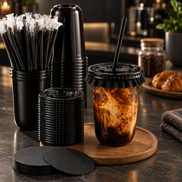라운드 블랙 컵 50개 세트 - 16oz