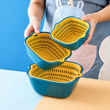 Double Layer Plastic Colander Basket 3-Set - Small ( 6" / 6.9" / 8.3" )
