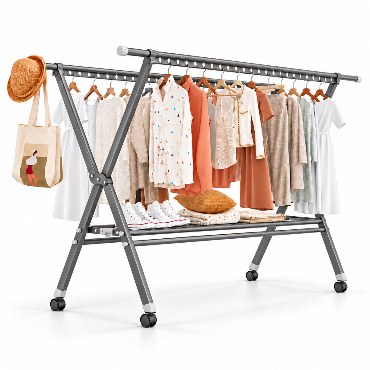 Foldable Rolling Clothes Drying Rack 53 - 91 in