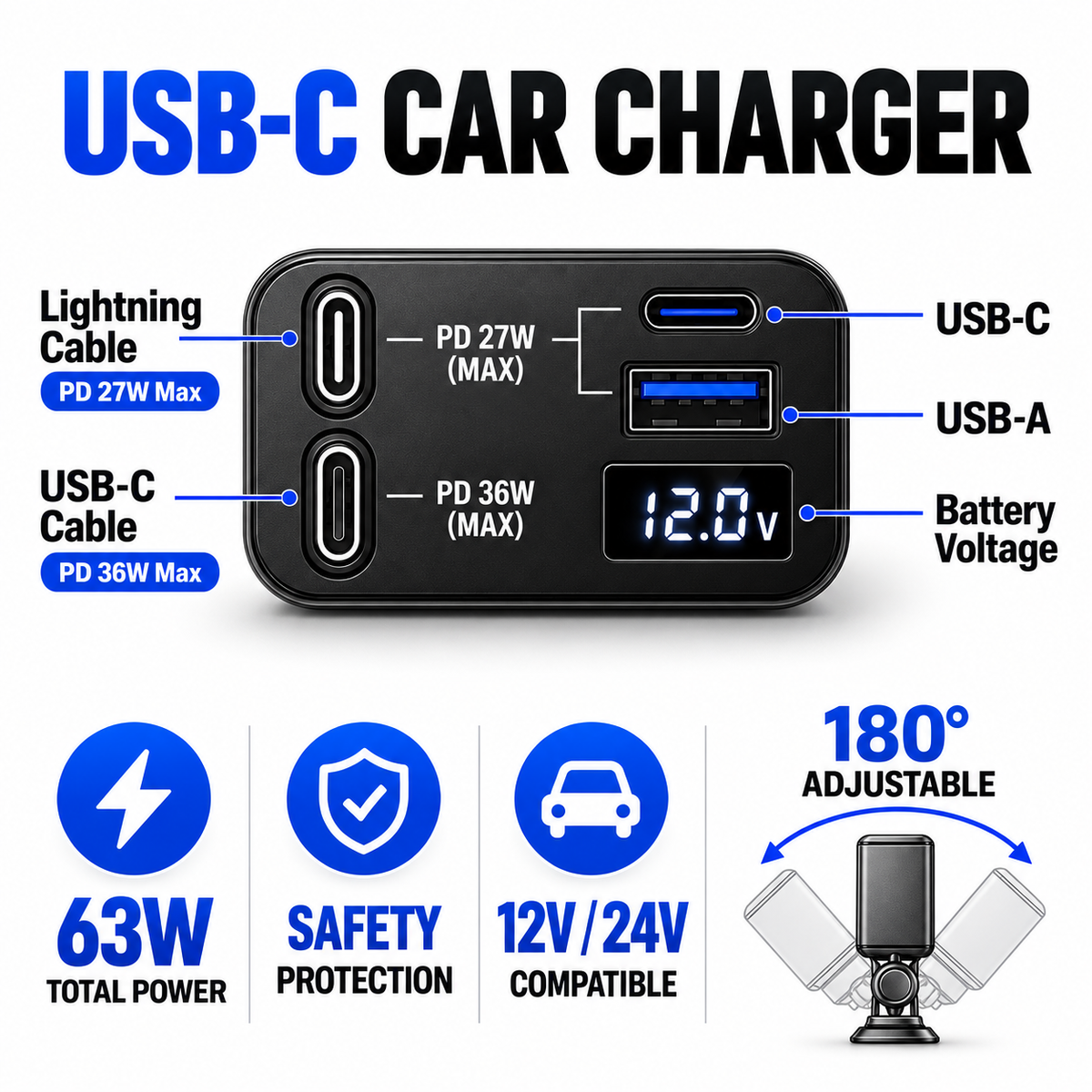 차량 USB 고속 충전기 - 63W