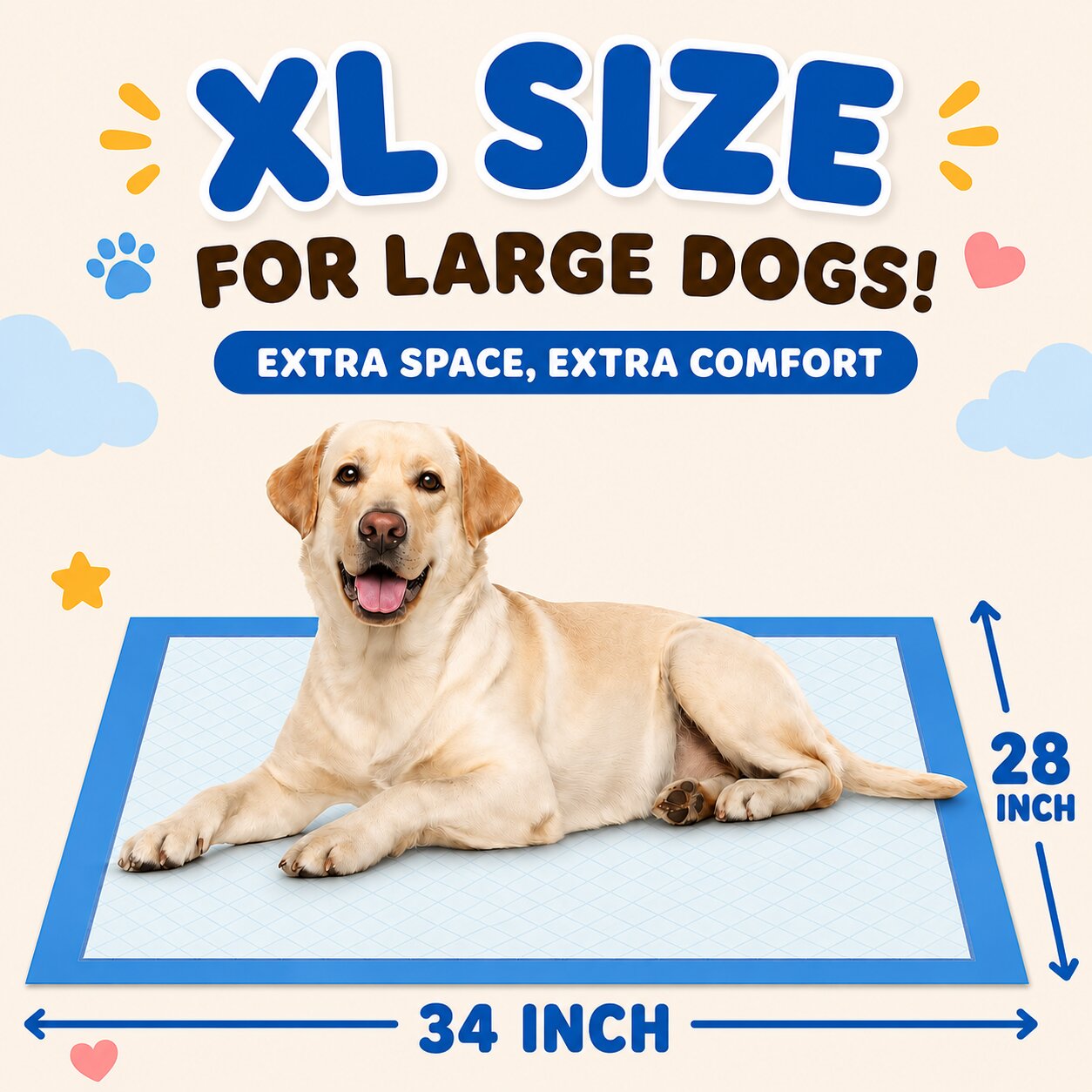 34 x 28" XL 강아지 배변패드 - 100장