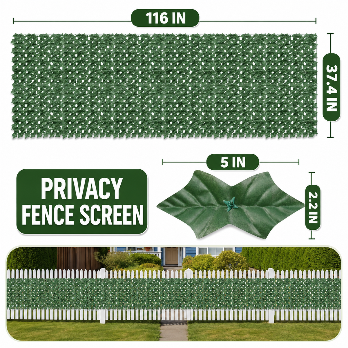 Artificial Ivy Privacy Fence Screen - 116" x 37.4" (See Description)