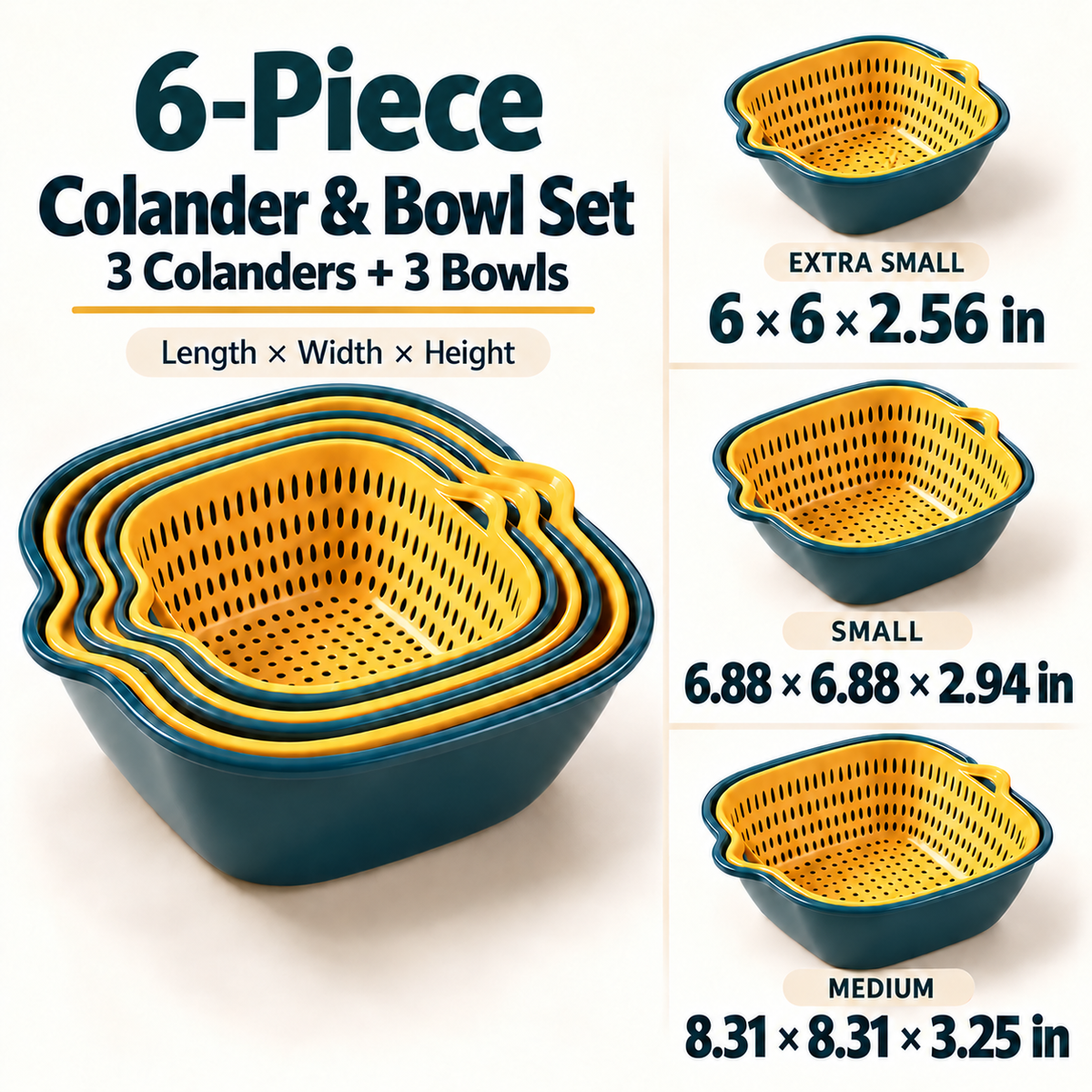 Double Layer Plastic Colander Basket 3-Set - Small ( 6" / 6.9" / 8.3" )