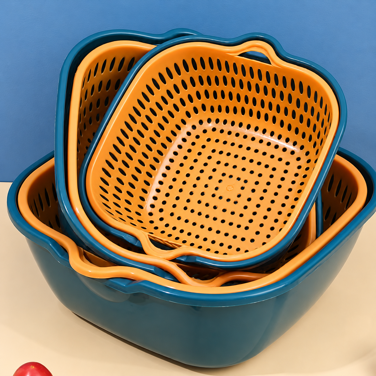 Double Layer Plastic Colander Basket 3-Set - Small ( 6" / 6.9" / 8.3" )