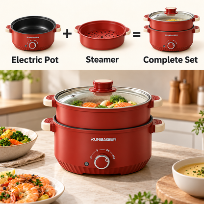 Electric Hot Pot - 2.6 Qt / 84.5 oz (Serves 2-3, Red)