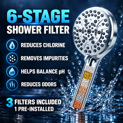 PALAS Filtered Shower Head Kit - Hose, Bracket, 3 Filters