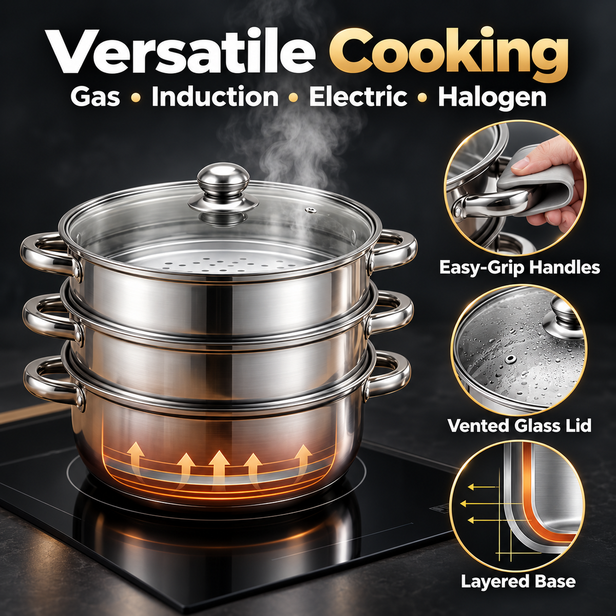 3-Tier Stainless Steel Steamer Pot