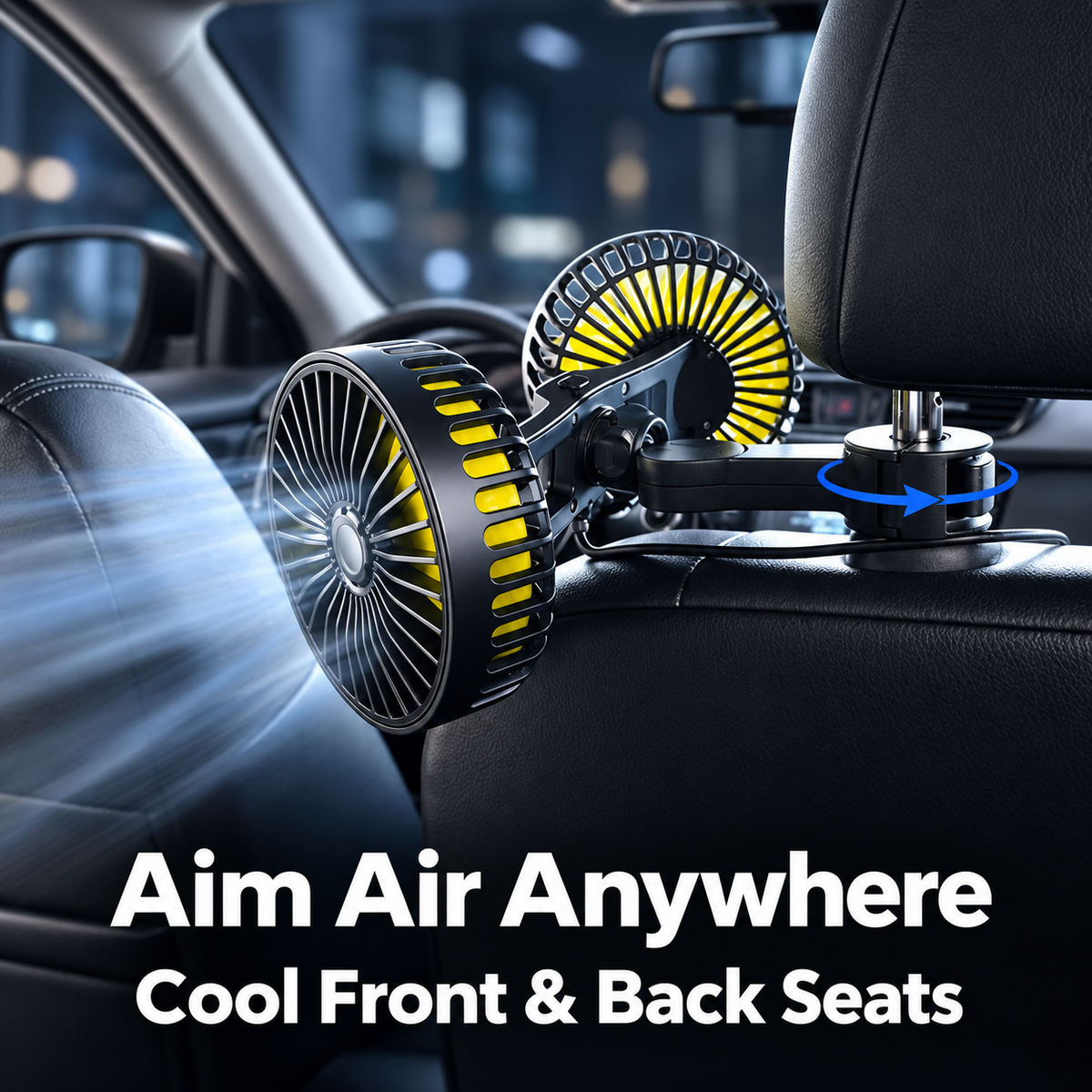 Dual Car Headrest Fan - USB Powered
