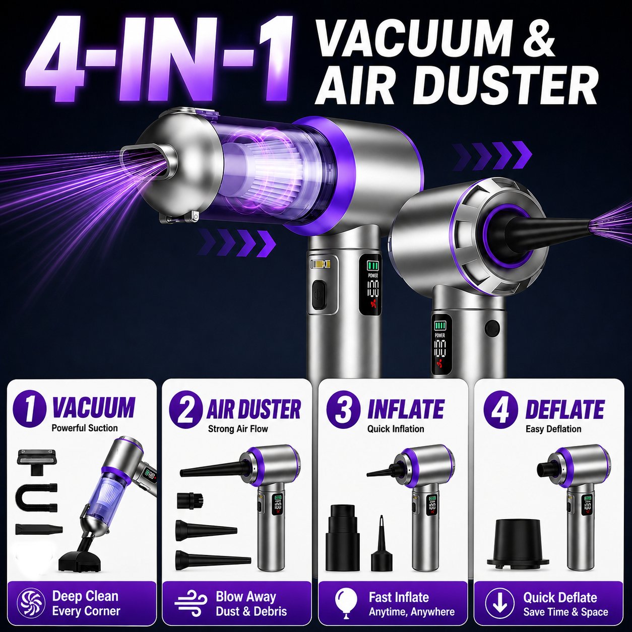 Cordless Car Vacuum with Air Duster