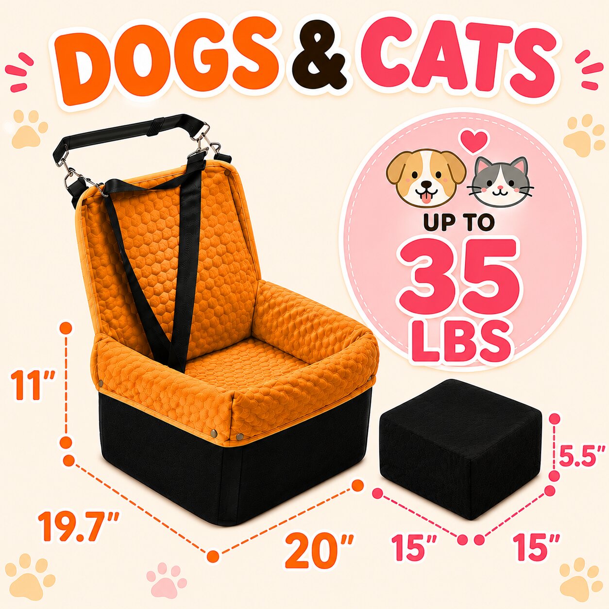 Memory Foam Dog Car Booster Seat
