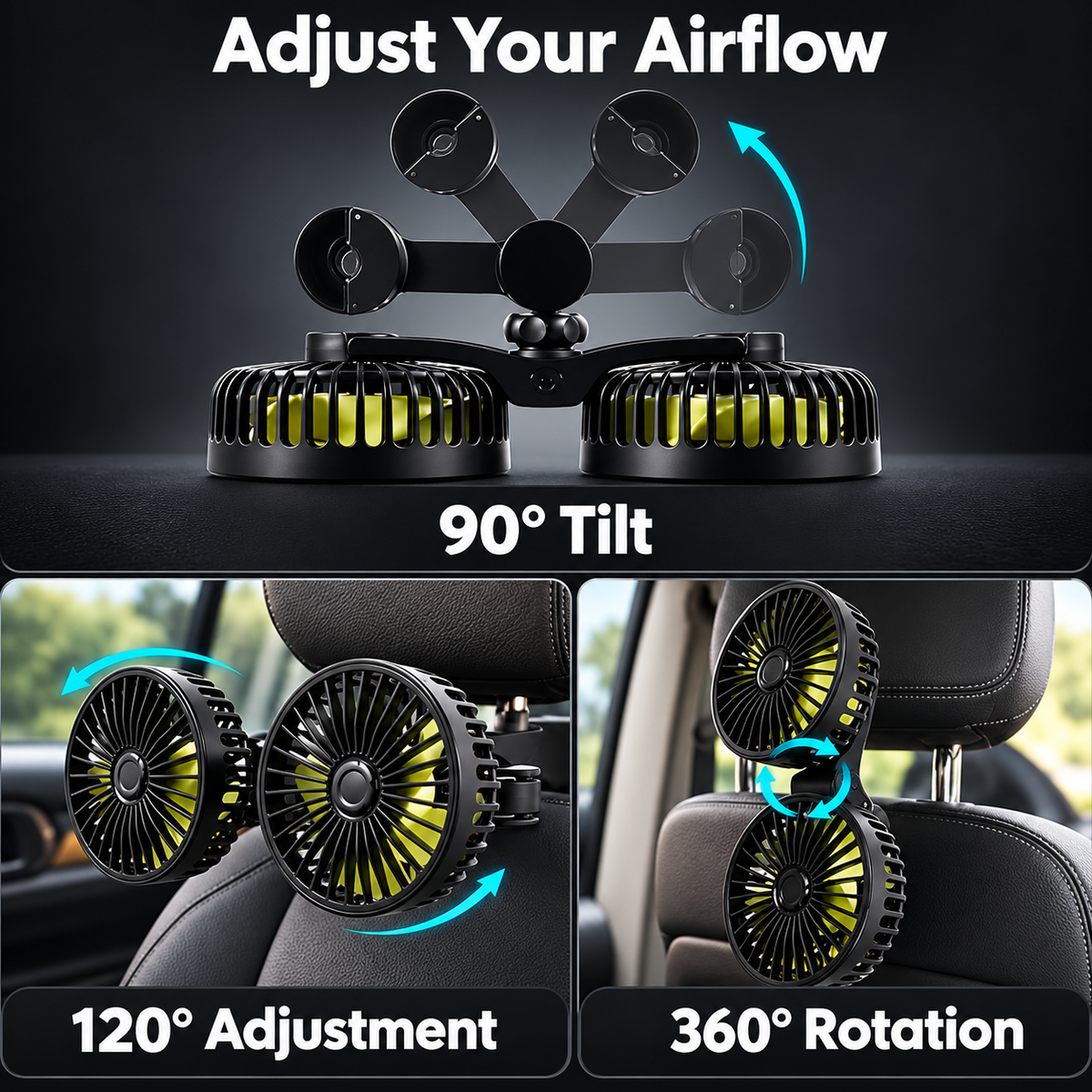 Dual Car Headrest Fan - USB Powered