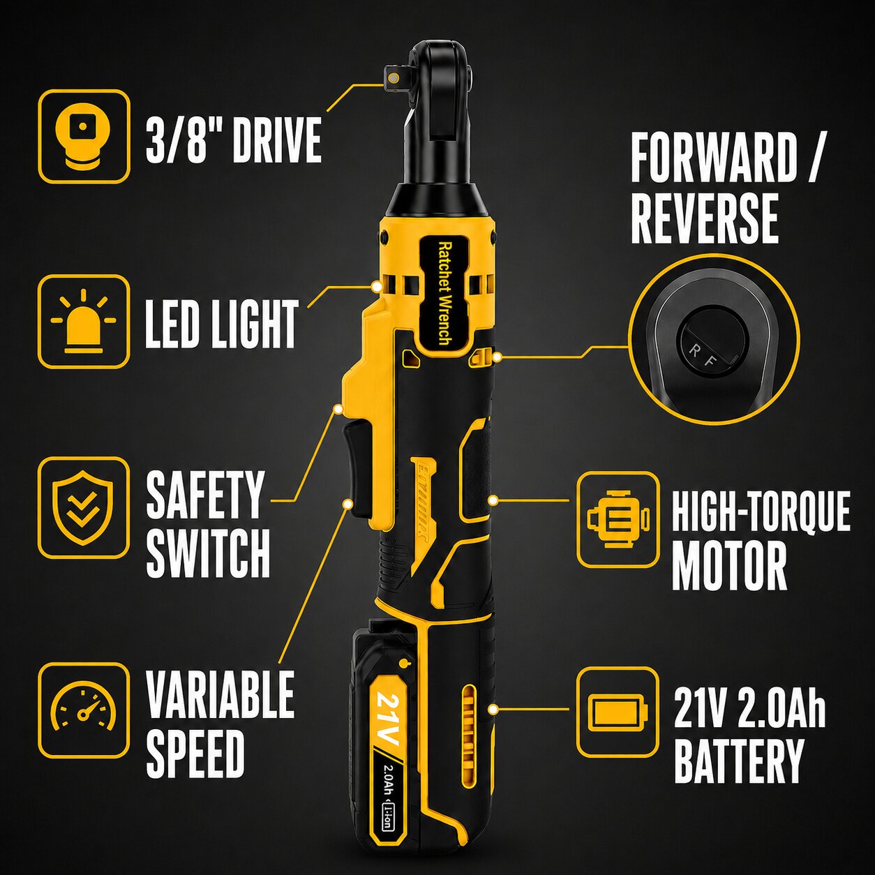 Ratchet Wrench 3/8 45Ft-lbs 21v 2Ah x 2