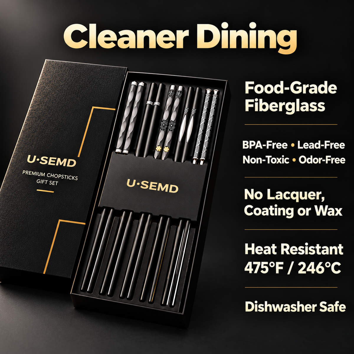 Fiberglass Alloy Chopsticks Set - Reusable (No Box)