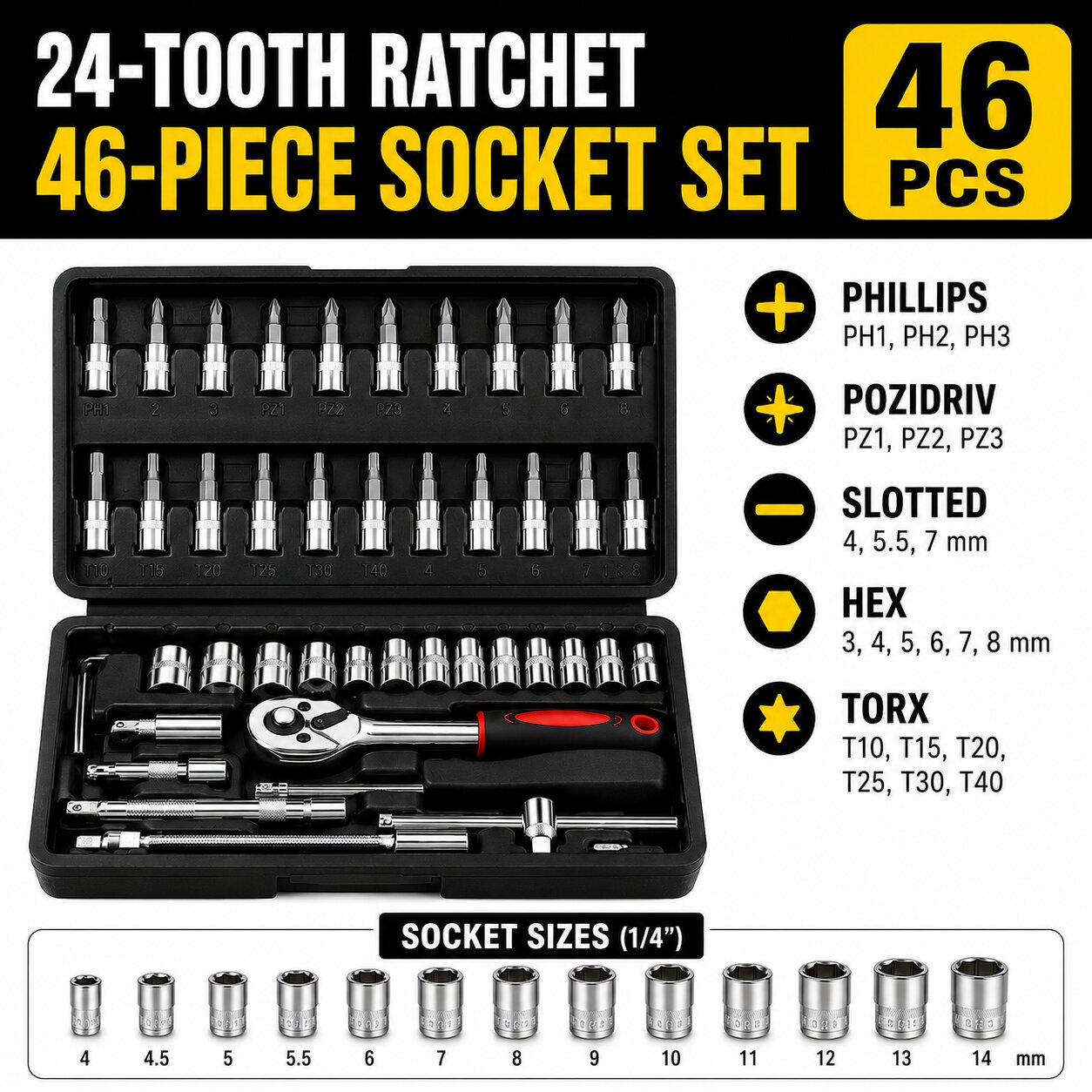Socket Ratchet Wrench with Screwdriver Bits