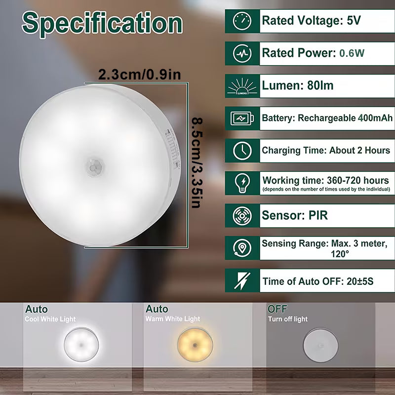 색깔변경 USB 충전식 센서등