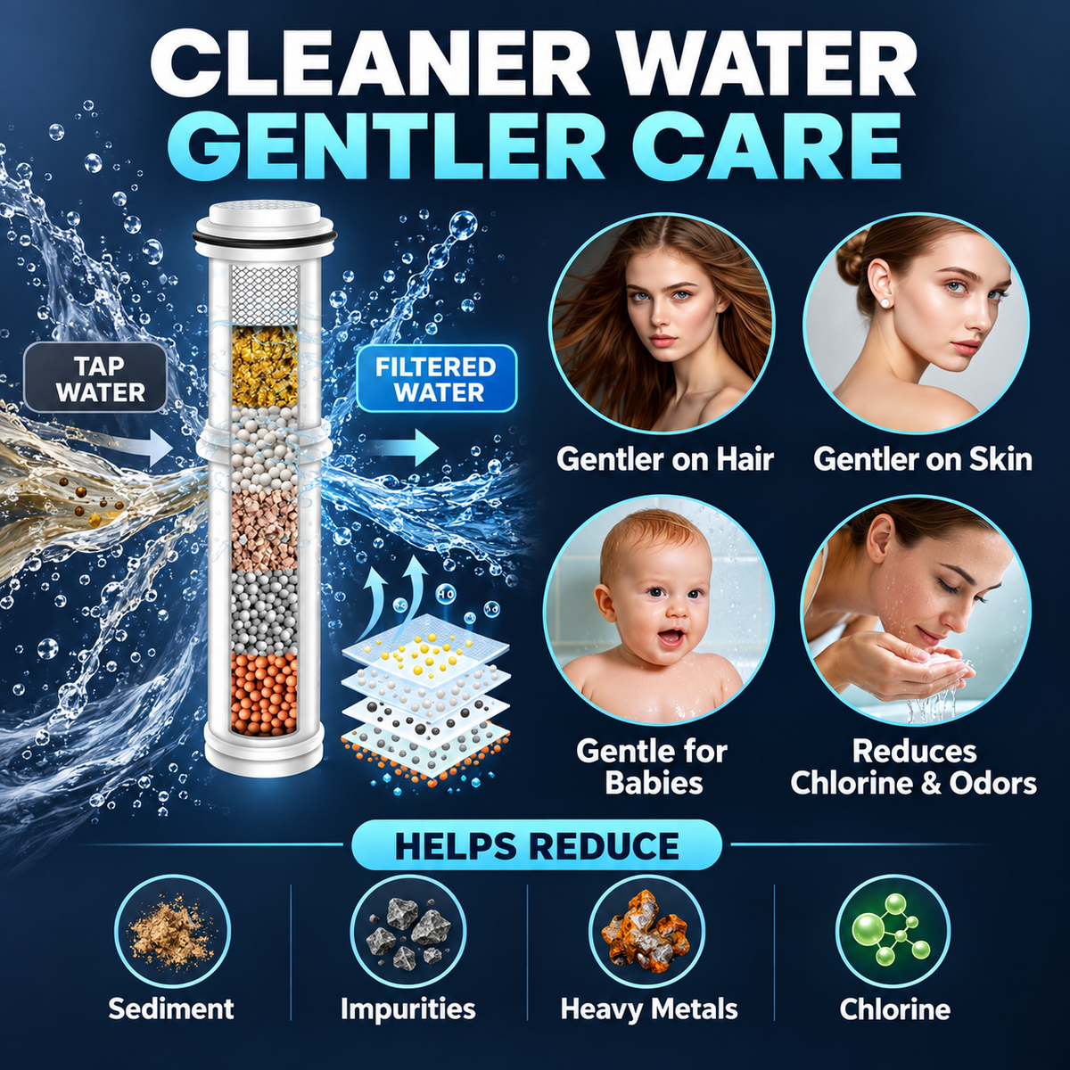 PALAS Filtered Shower Head Kit - Hose, Bracket, 3 Filters