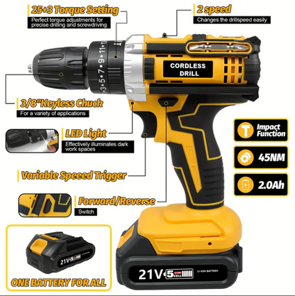 가정용 해머드릴 398in-lbs 21V 2Ah x2