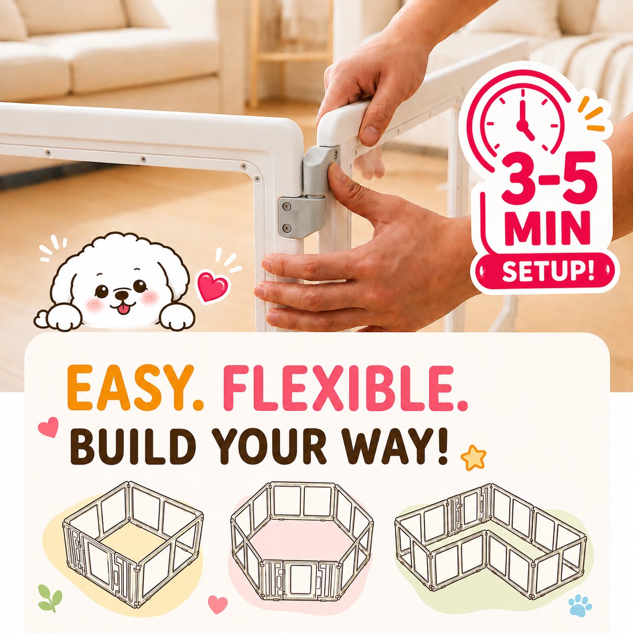 Modular Dog Playpen - 8 Panel (69.3 x 69.3 x 22.4")