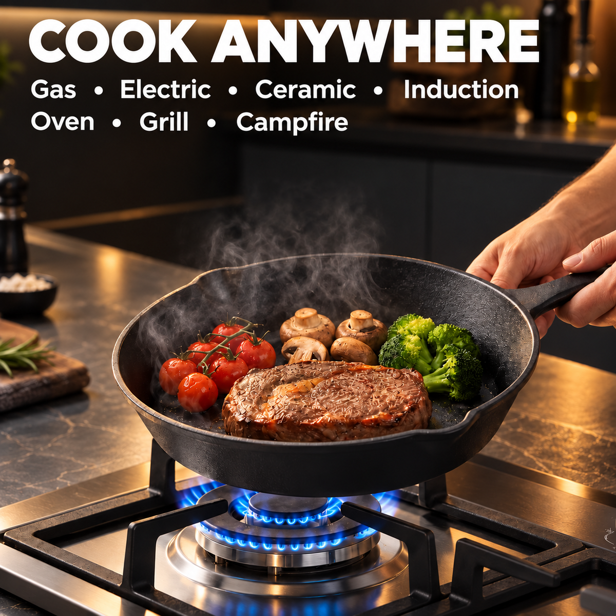 4-Piece Cast Iron Skillet Set - 10" / 7.6" / 6.3" / 5.6" (Pre-Seasoned)