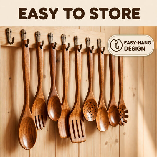 Teak Wood Utensils - Set of 10 (See Description)