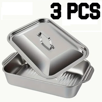 식재료 냉동보관 달라붙음 방지 - 스테인레스 용기 3개 Set