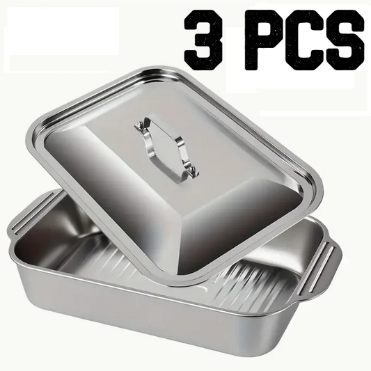 식재료 냉동보관 달라붙음 방지 - 스테인레스 용기 3개 Set