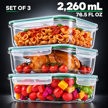 유리 밀폐 용기 3개 세트 - 2,260ml / 76.5oz