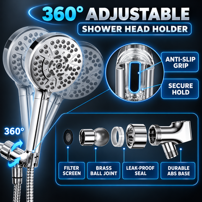 PALAS Filtered Shower Head Kit - Hose, Bracket, 3 Filters