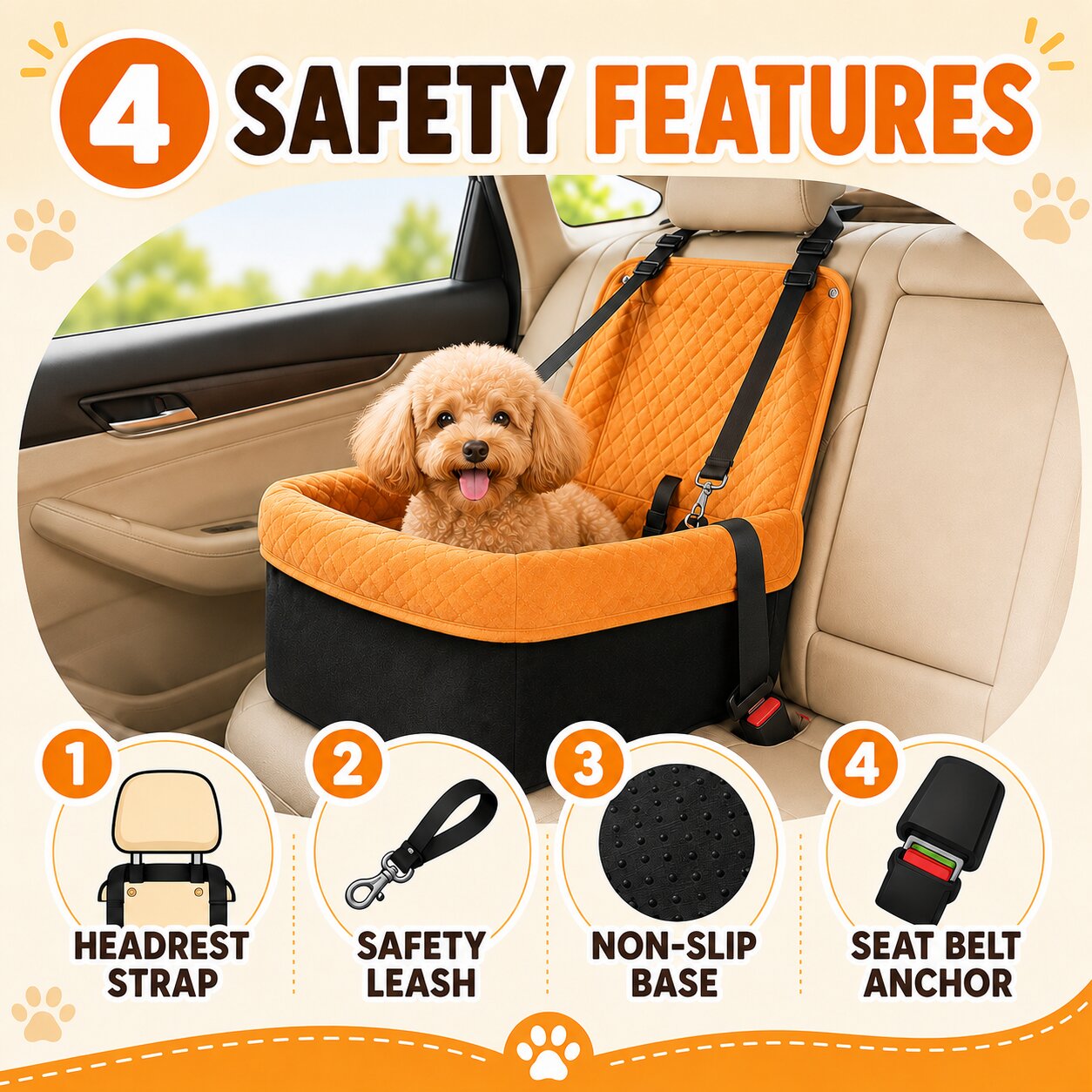 Memory Foam Dog Car Booster Seat