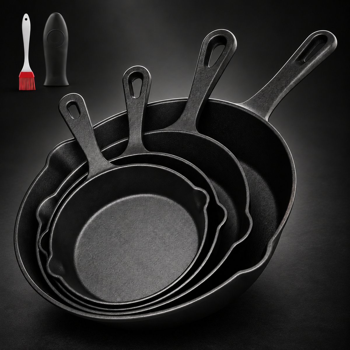 4-Piece Cast Iron Skillet Set - 10" / 7.6" / 6.3" / 5.6" (Pre-Seasoned)