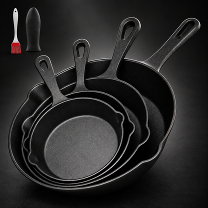 4-Piece Cast Iron Skillet Set - 10" / 7.6" / 6.3" / 5.6" (Pre-Seasoned)