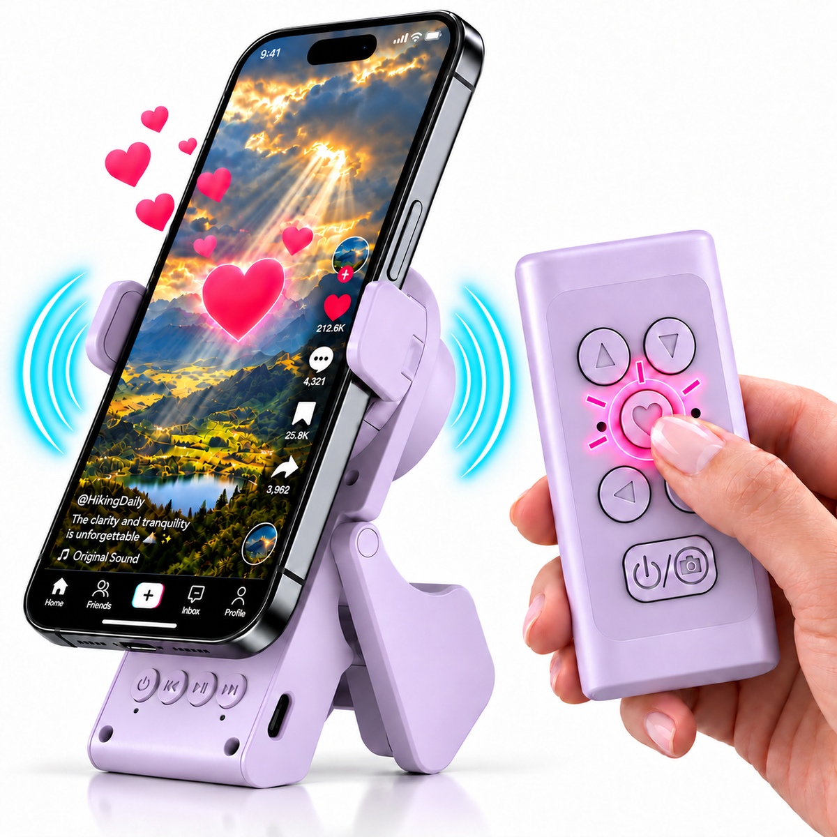 TikTok Remote & 스피커 휴대폰 거치대 - 페이지 터너, 카메라 셔터 (갤럭시 S - 리모컨 비호환)