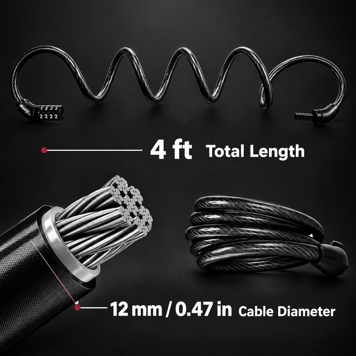 Bike Lock - 4FT 12mm