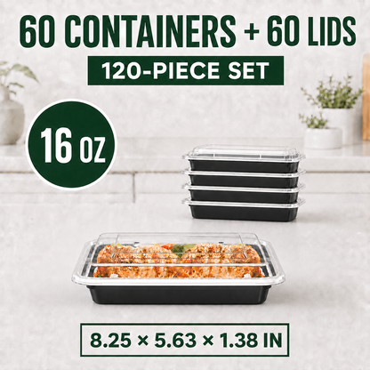 일회용 음식 용기 60개 - 16oz (높이 낮음)