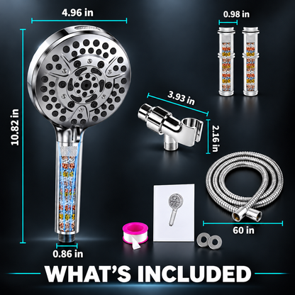 PALAS Filtered Shower Head Kit - Hose, Bracket, 3 Filters