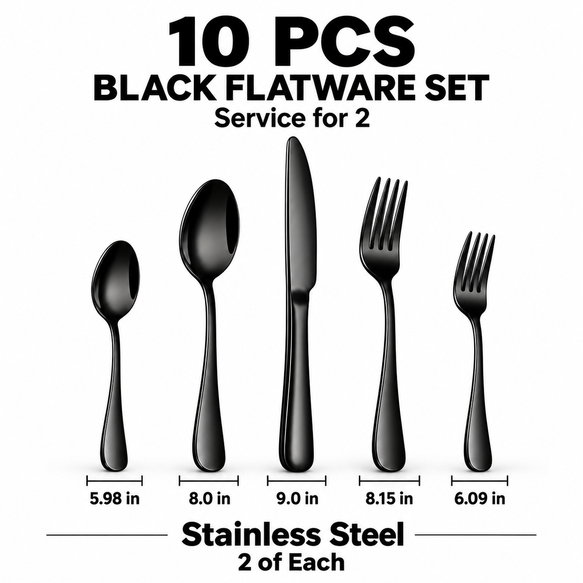 블랙 스테인리스 Silverware Set - 10개