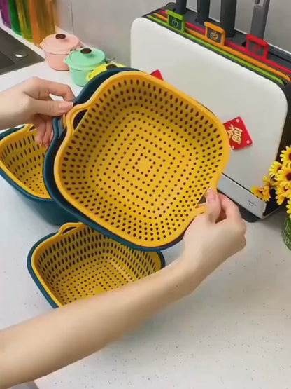 Double Layer Plastic Colander Basket 3-Set - Small ( 6" / 6.9" / 8.3" )